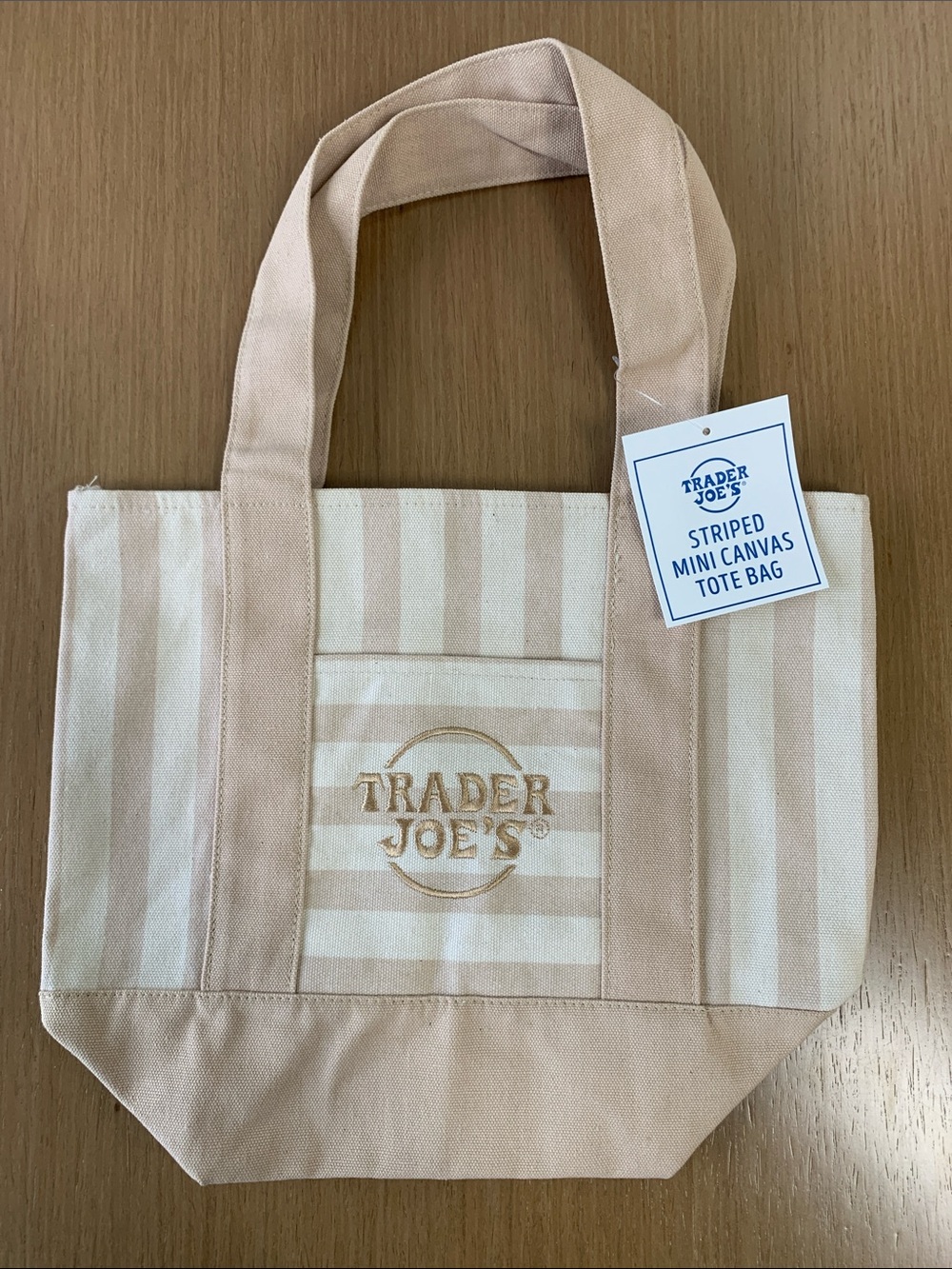 NEW Trader Joe's Striped Mini Canvas Tote Bag in Beige
